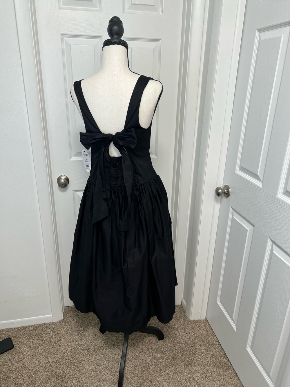 Black Midi Tie-Back Dress with Bow Detail